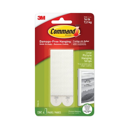 Command Picture Hanging Strips, 1/2"x3 5/, PK4 17206-ES